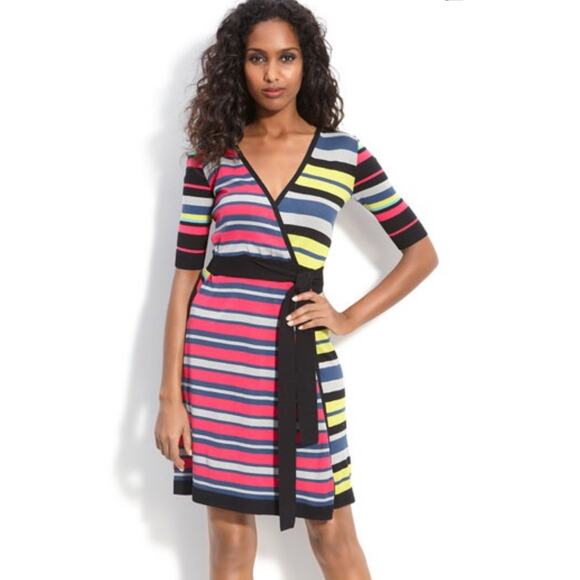 BCBGmaxazria multicolor striped sweater wrap dress size medium - Picture 1 of 5